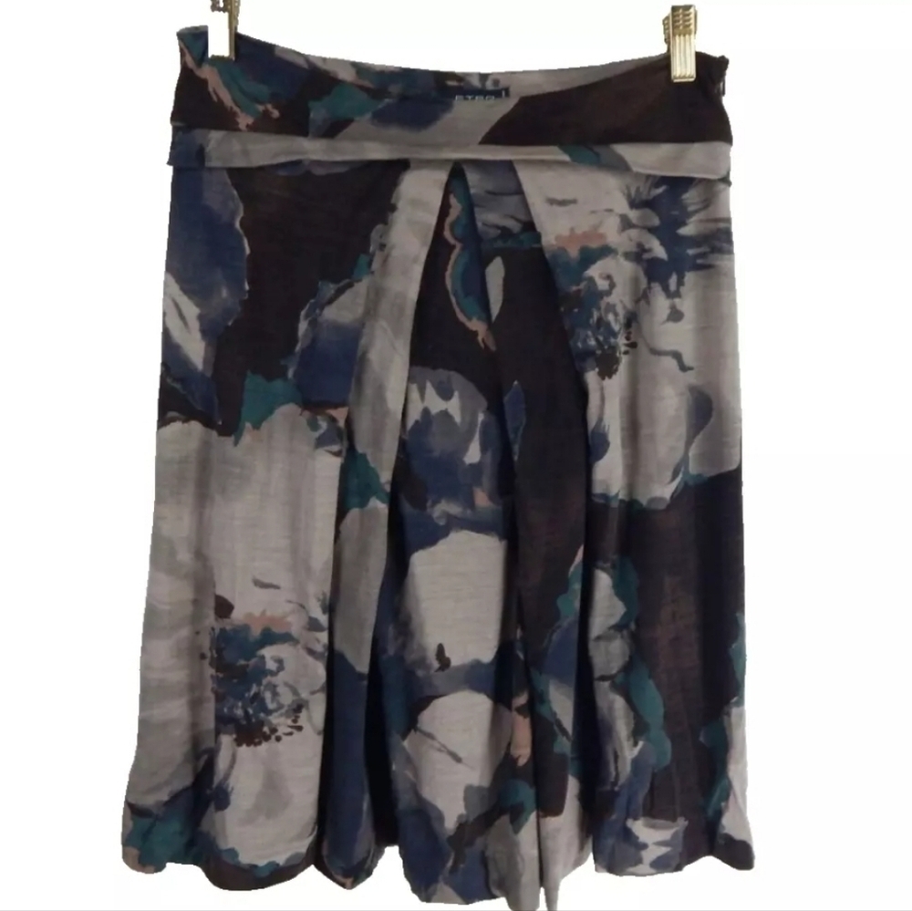 Etro Brown Green Floral Knit A-Line Skirt